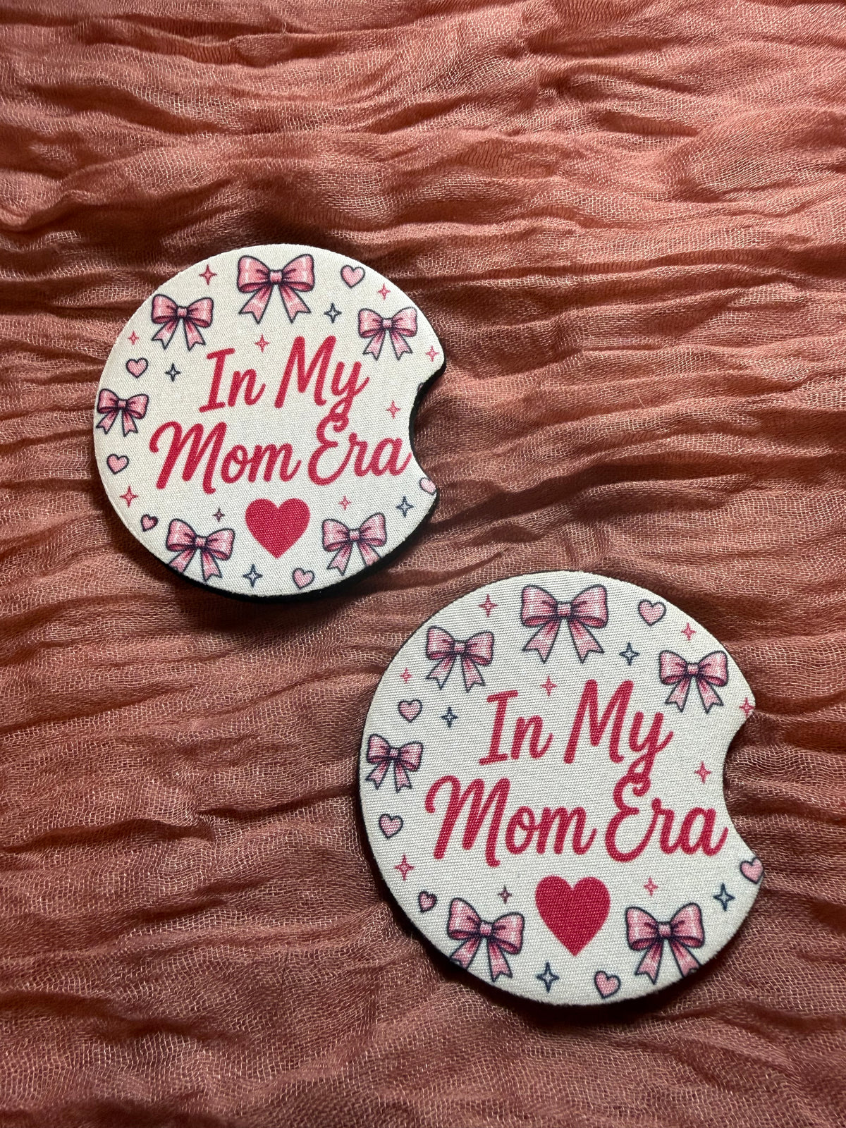 In My Mom Era Car Coasters – Pink Bow Mom Car Accessories