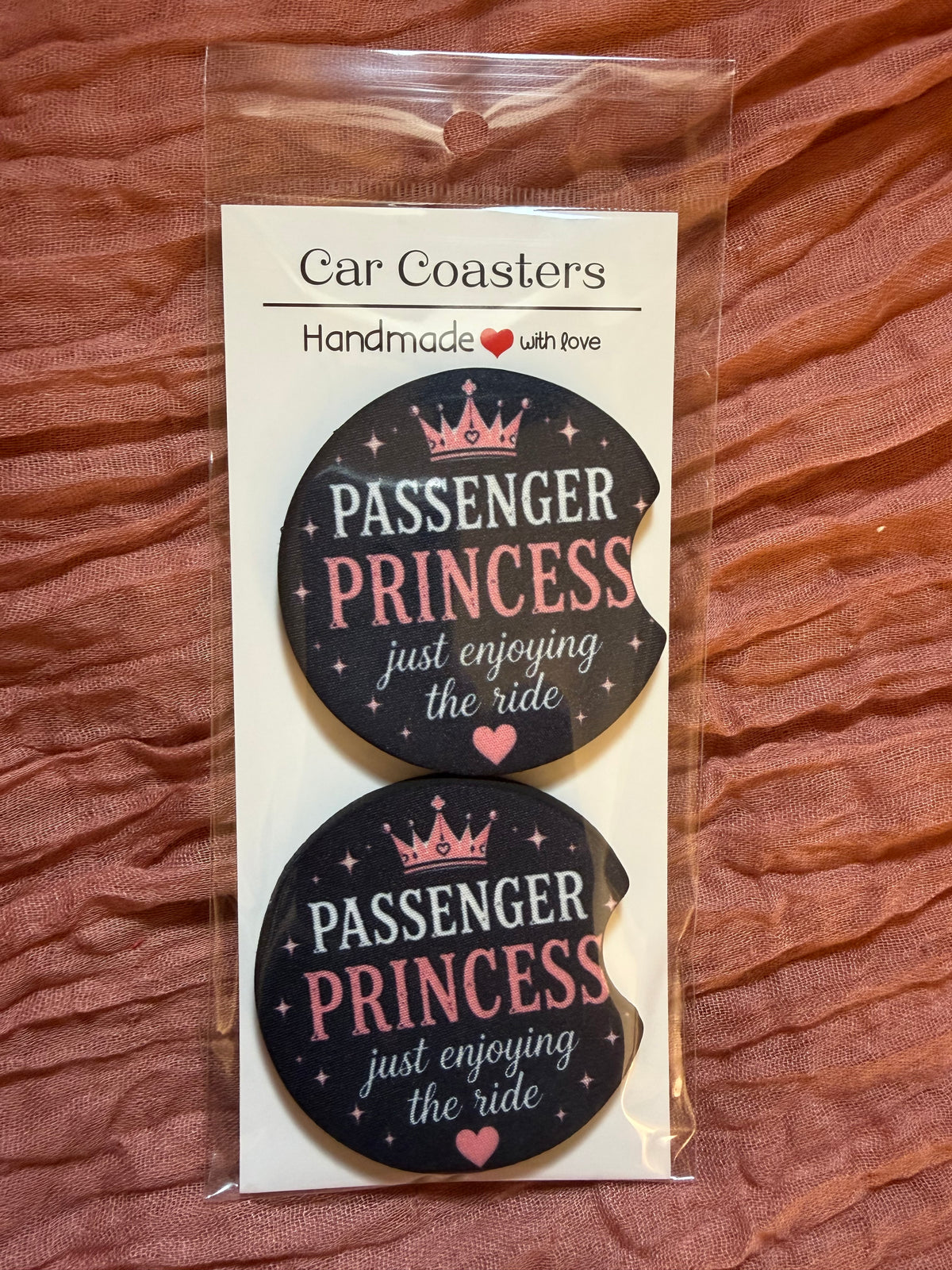 Passenger Princess Car Coasters – “Just Enjoying the Ride” Girly Car Accessories