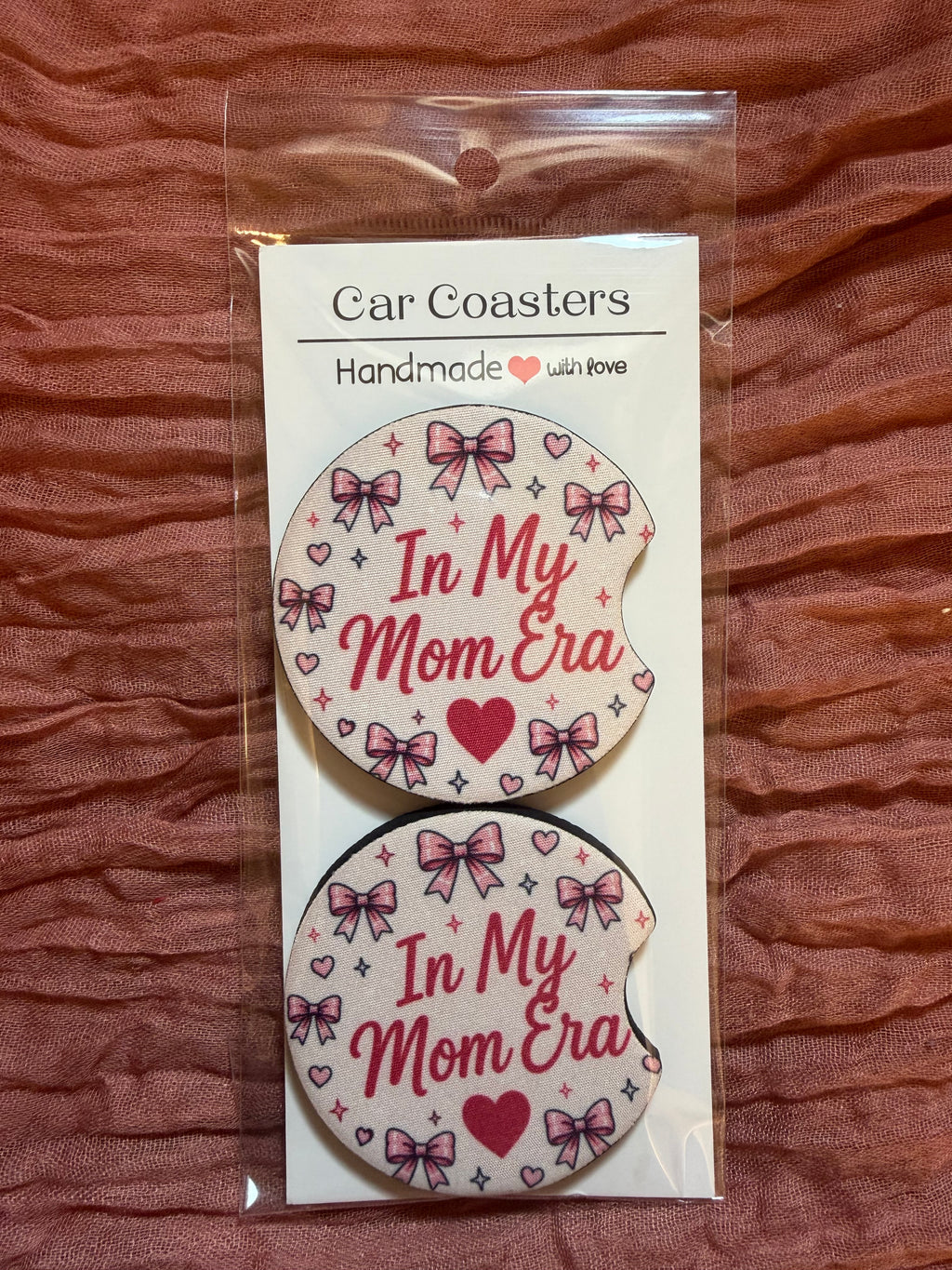 In My Mom Era Car Coasters – Pink Bow Mom Car Accessories