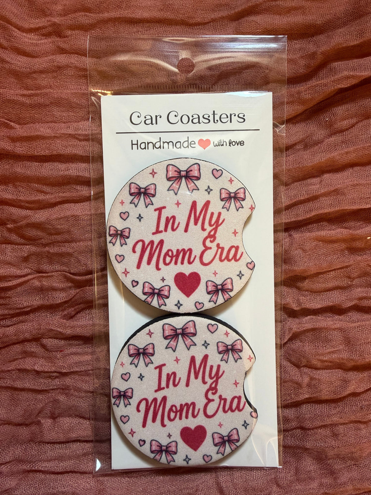 In My Mom Era Car Coasters – Pink Bow Mom Car Accessories