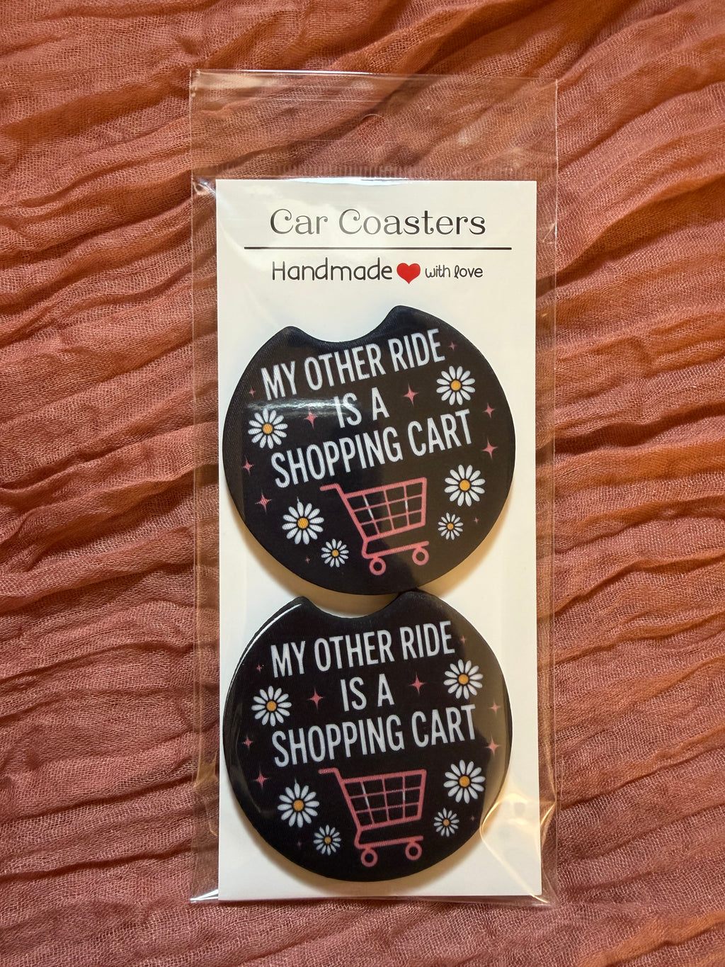 My Other Ride Is a Shopping Cart Car Coasters – Funny Shopaholic Lover Gift