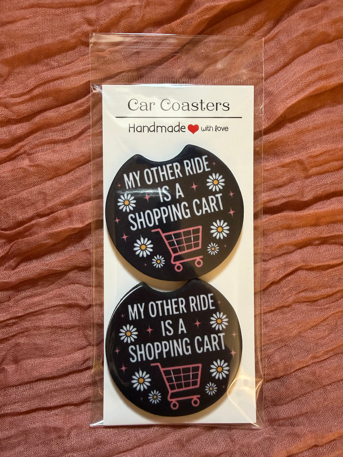 My Other Ride Is a Shopping Cart Car Coasters – Funny Shopaholic Lover Gift